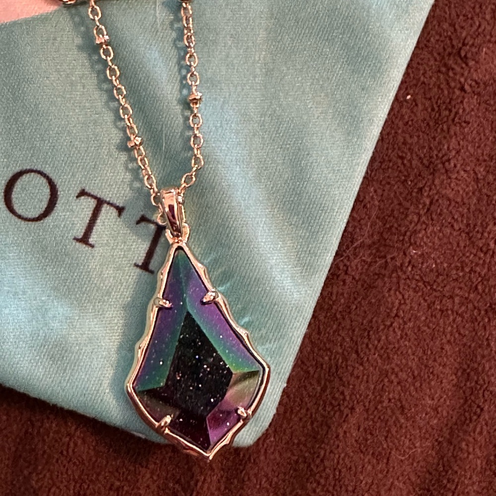 Kendra Scott Alex convertible necklace in gold and dichroic bluestone stone